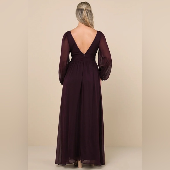 Lulus - Enchant My Love Dark Purple V-Neck Long Sleeve Maxi Dress - Small - Picture 9 of 11